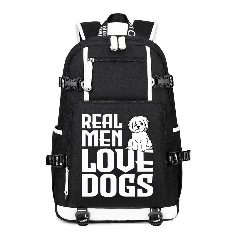 REAL MEN LOVE DOGS printing Canvas Backpack