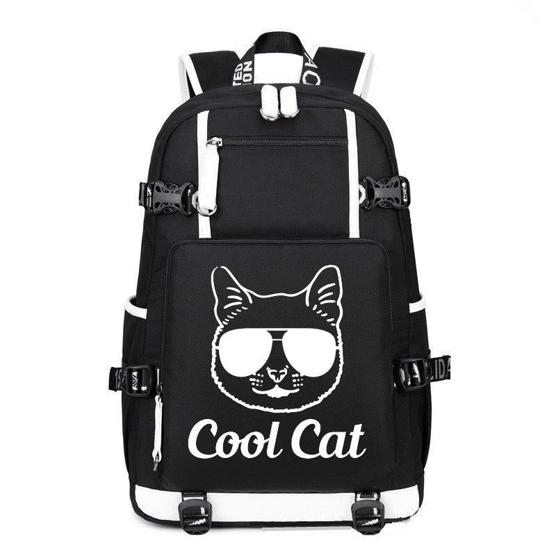 Cool Cat black printing Canvas Backpack