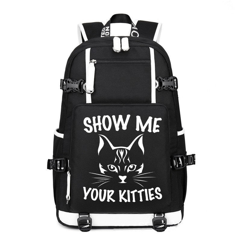 SHOW ME YOUR KITTIES black printing Canvas Backpack