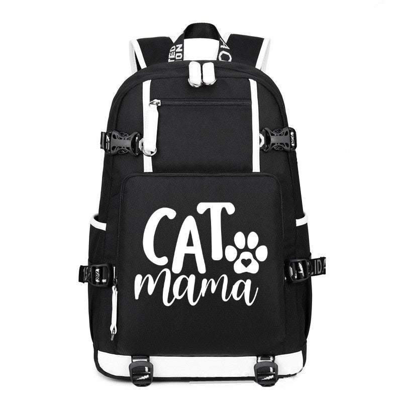 CAT mama black printing Canvas Backpack