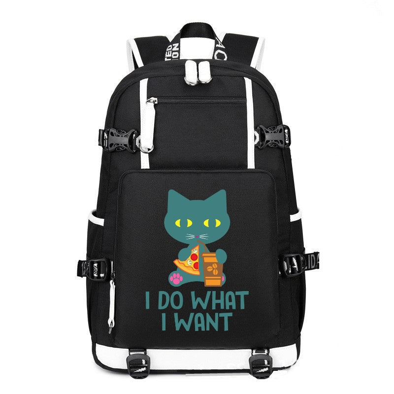 CAT I DO WHAT I WANT black printing Canvas Backpack