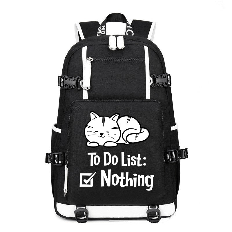 CAT To do list : Nothing black printing Canvas Backpack