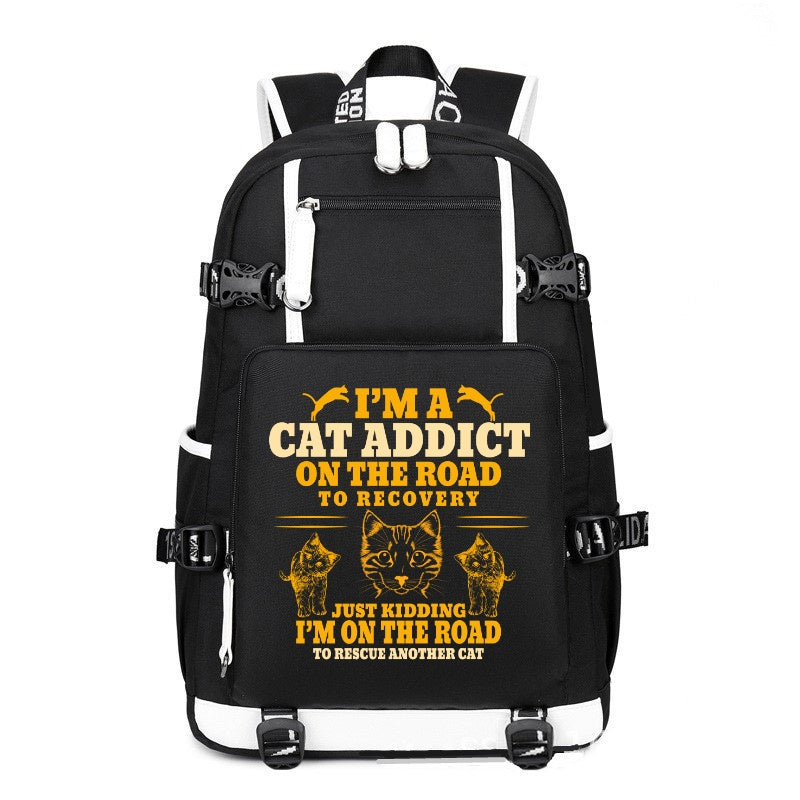 I'm a Cat Addict on the road to recovery black printing Canvas Backpack