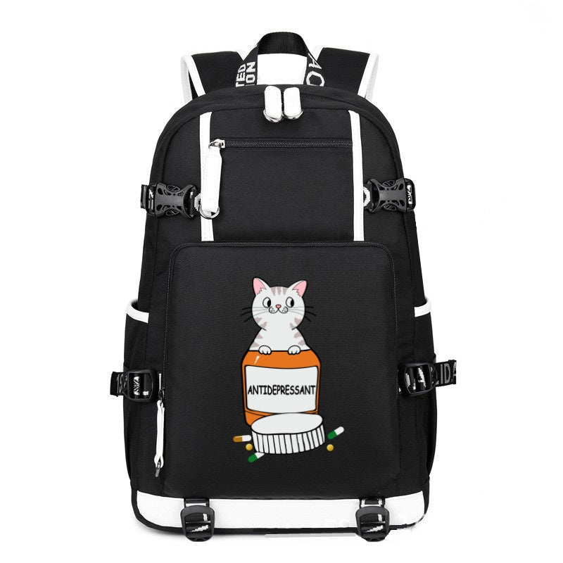 CAT ANTIDEPRESSANT black printing Canvas Backpack