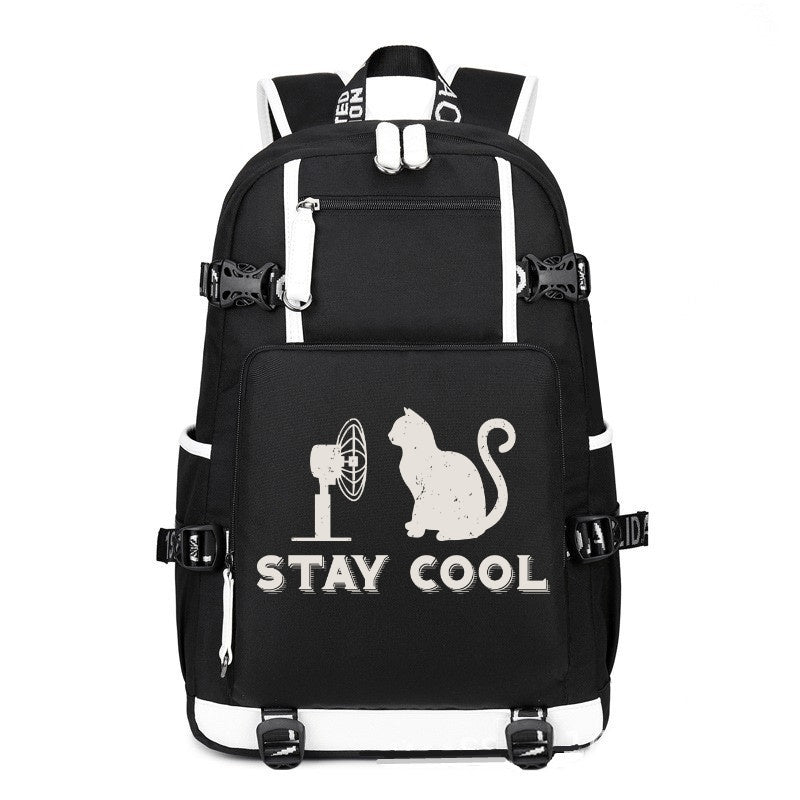 CAT STAY COOL black printing Canvas Backpack