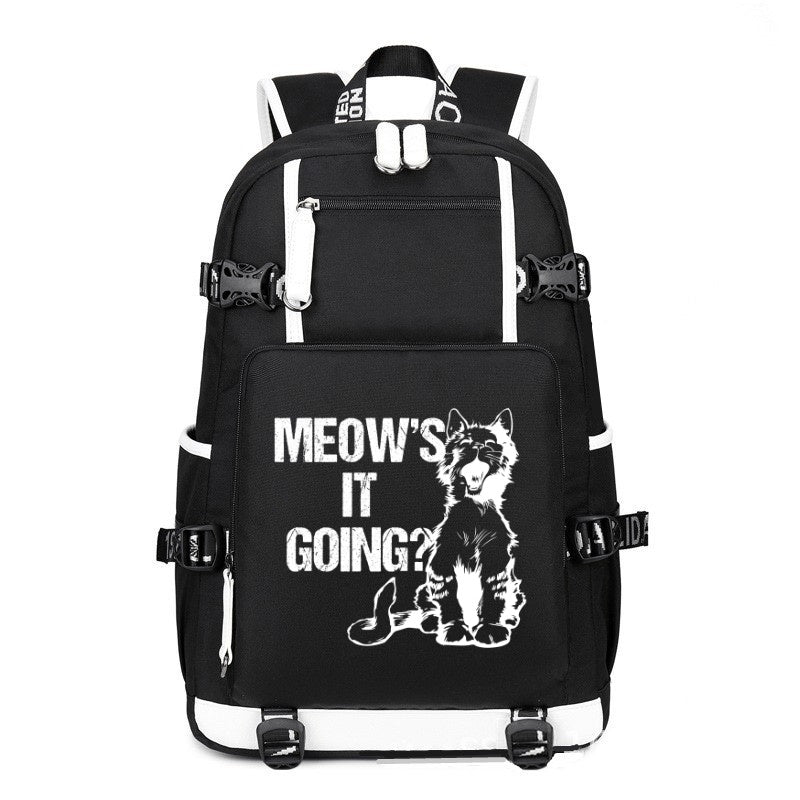 MEOW'S IT GOING? black printing Canvas Backpack