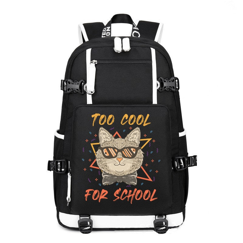 CAT TOO COOL FOR SCHOOL black printing Canvas Backpack
