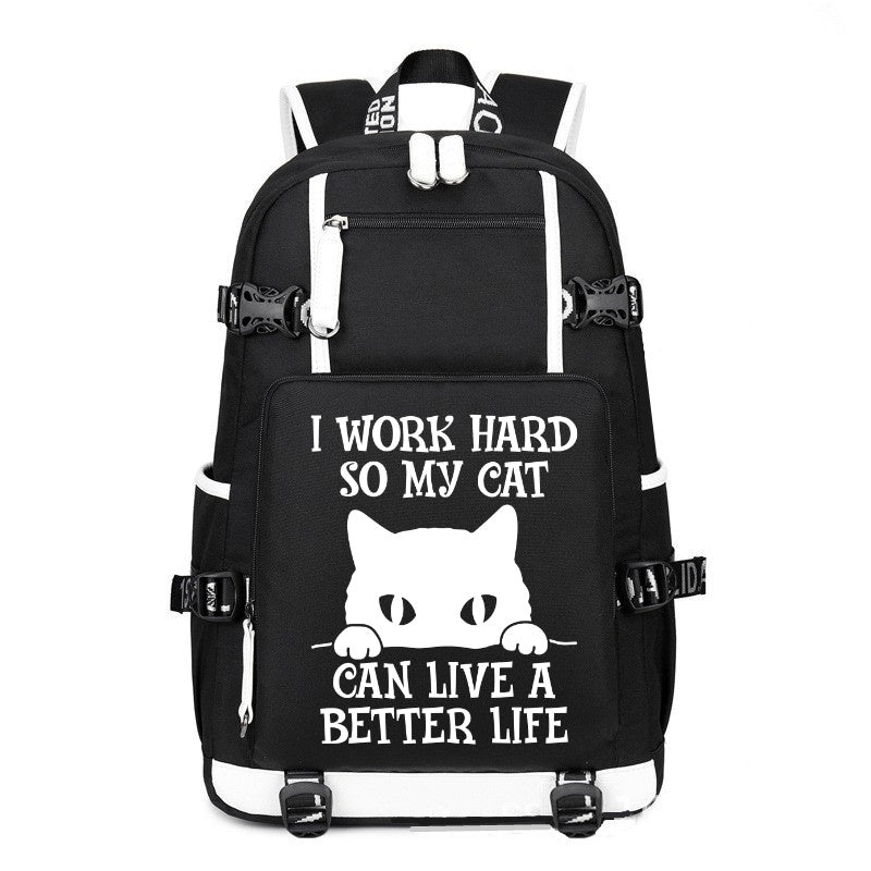 I WORK HARD SO MY CAT CAN LIVE A BETTER LIFE black printing Canvas Backpack