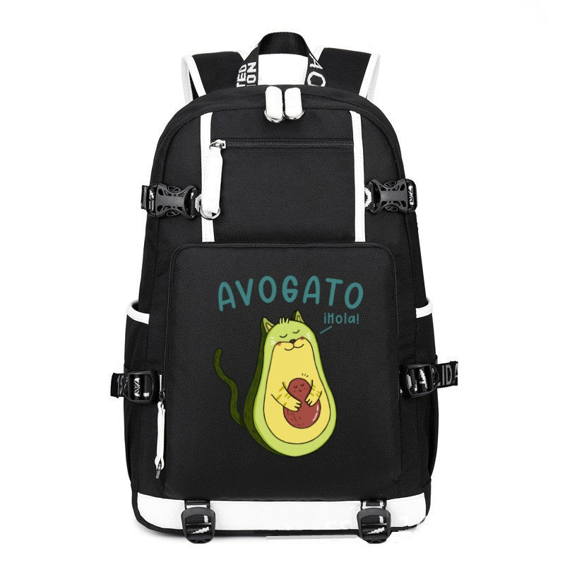 CAT AVOGATO iHola black printing Canvas Backpack