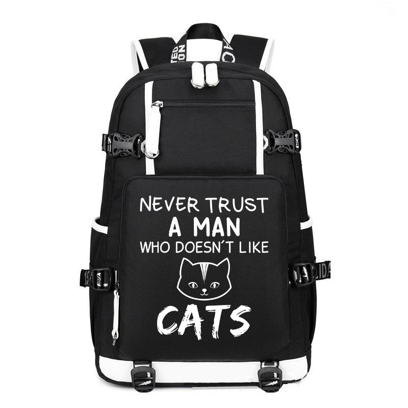 NEVER TRUST A MAN WHO DOESN'T LIKE CATS black printing Canvas Backpack