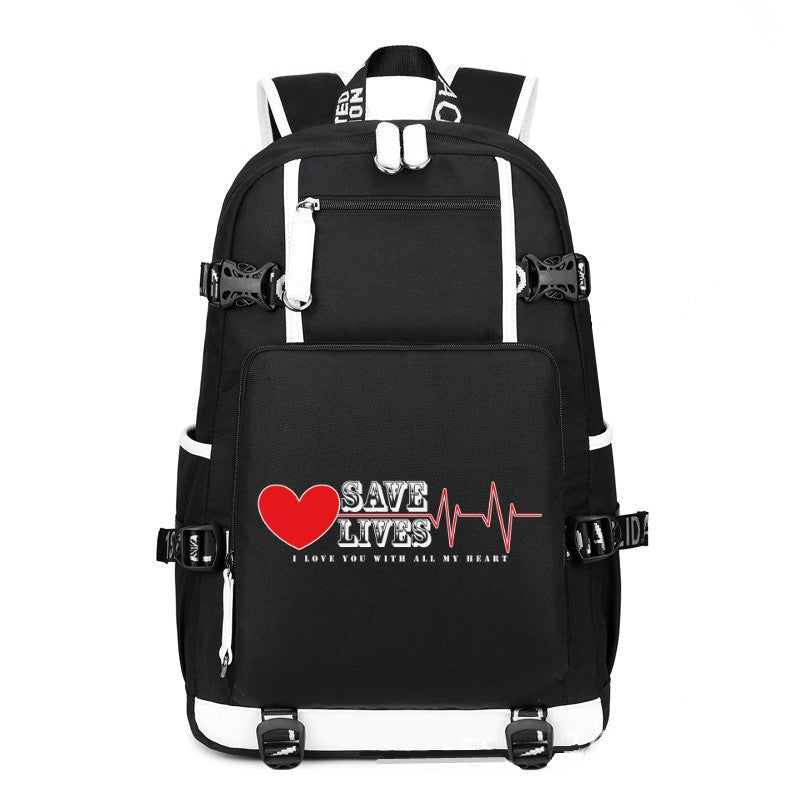 Save Lives printing Canvas Backpack