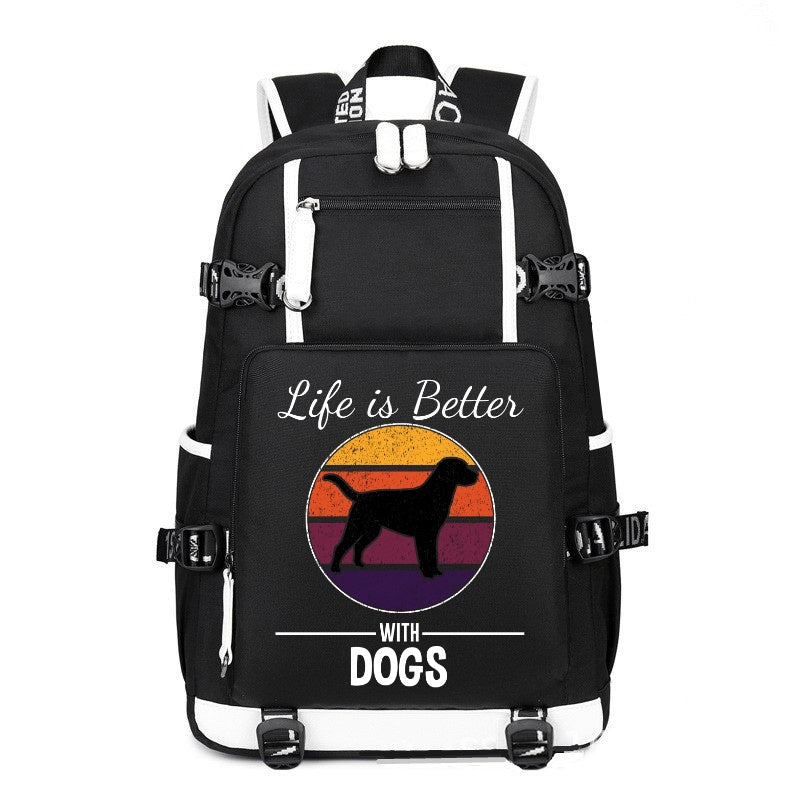 Life is better with dogs printing Canvas Backpack