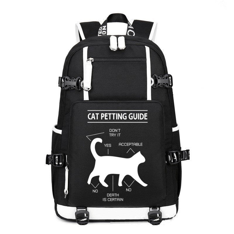 CAT PETTING GUIDE black printing Canvas Backpack