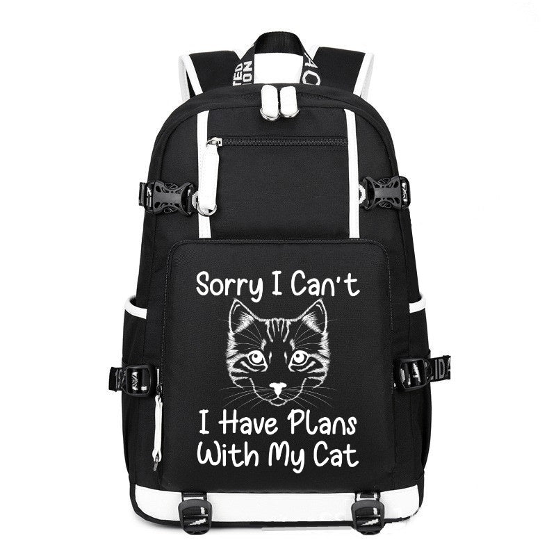 Sorry I Can't I Have Plans With My Cat black printing Canvas Backpack