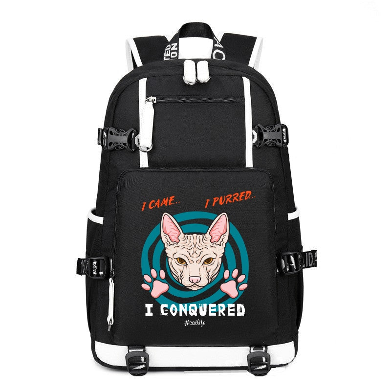 I CAME I PURRED I CONQUERED CAT black printing Canvas Backpack