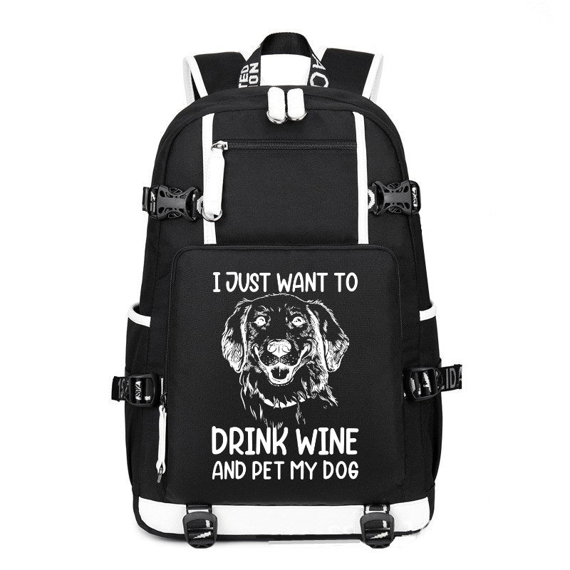 I just want to drink wine and pet my dog printing Canvas Backpack