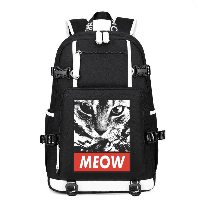 MEOW CAT black printing Canvas Backpack