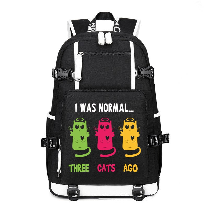 I WAS NORMAL THREE CATS AGO black printing Canvas Backpack