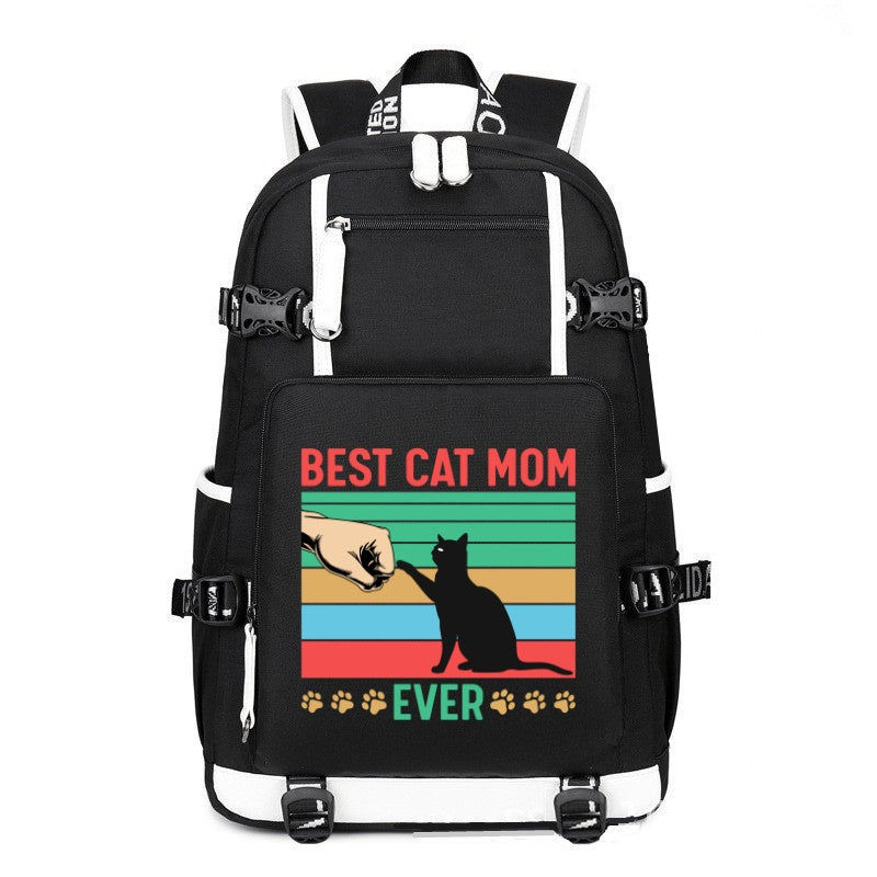 BEST CAT MOM EVER black printing Canvas Backpack
