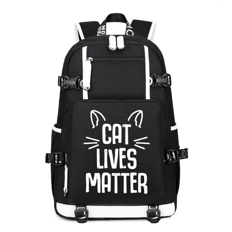 CAT LIVES MATTER black printing Canvas Backpack