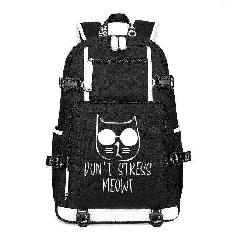 DON'T STRESS MEOWT black printing Canvas Backpack