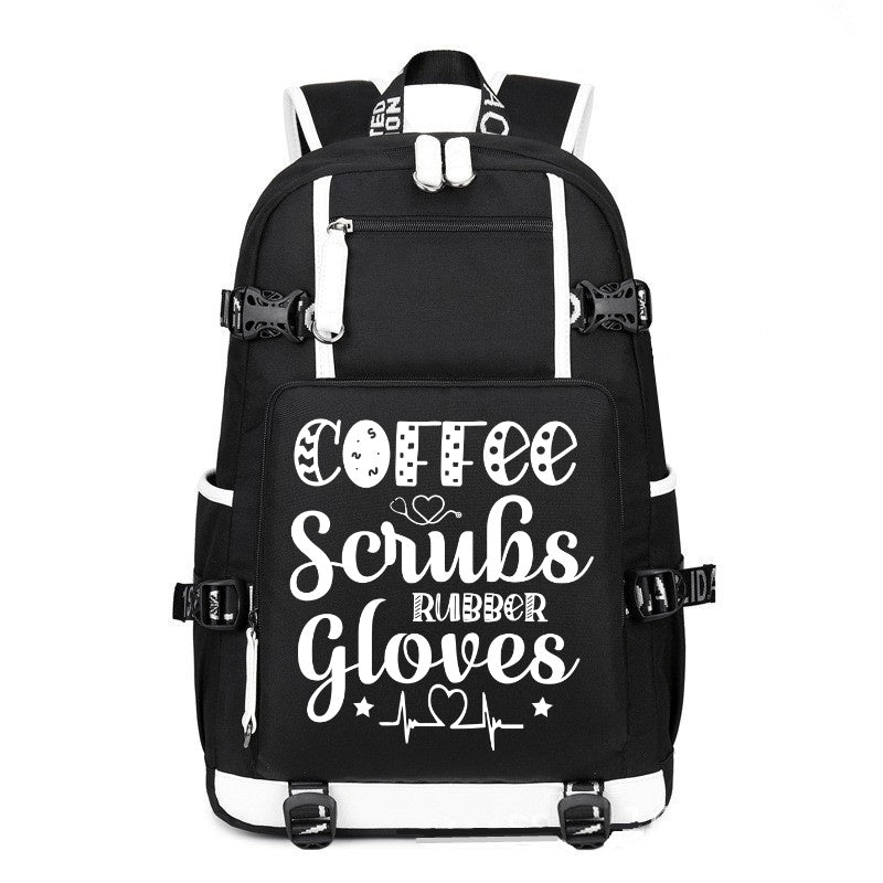Nurse Coffee scrubs and Rubber Gloves design printing Canvas Backpack