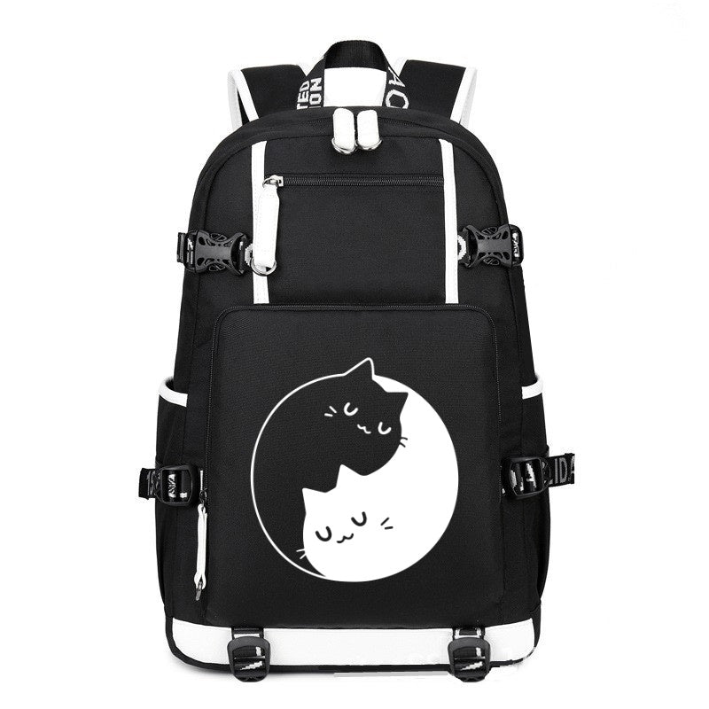 CAT circle black printing Canvas Backpack