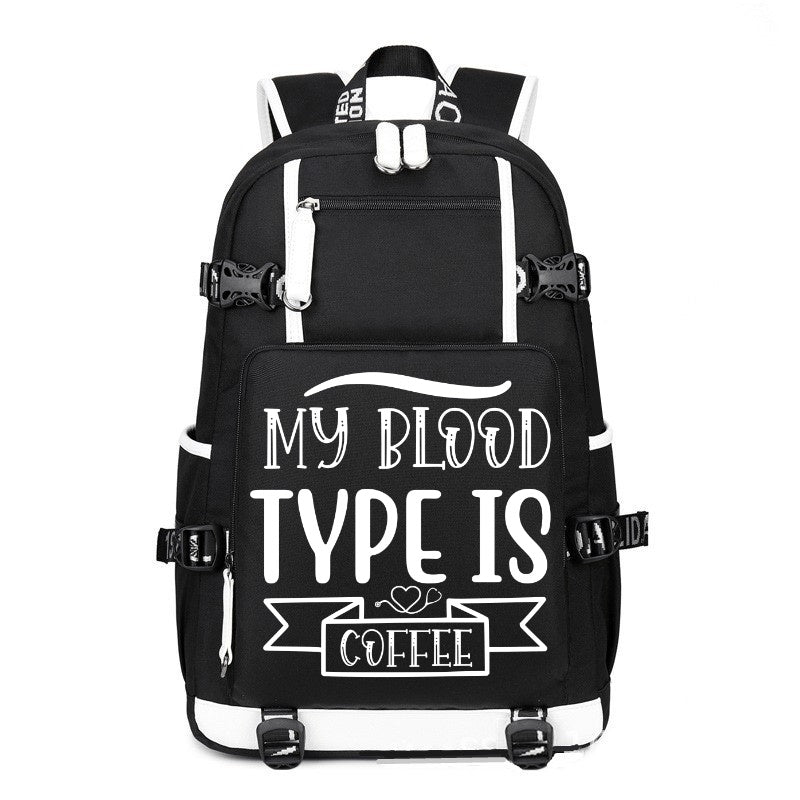 My Blood Type Is Coffee printing Canvas Backpack