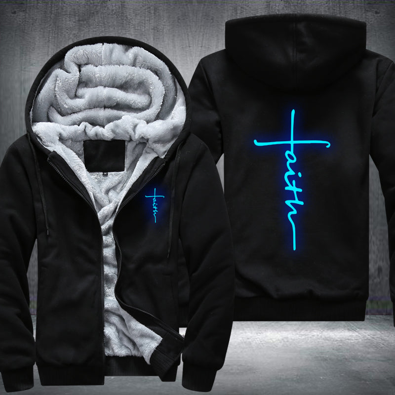 Faith Cross Christian Luminous Fleece Hoodies Jacket