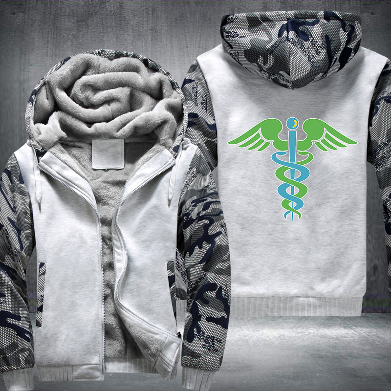 Green blue caduceus medical symbol Printing Fleece Hoodies Jacket