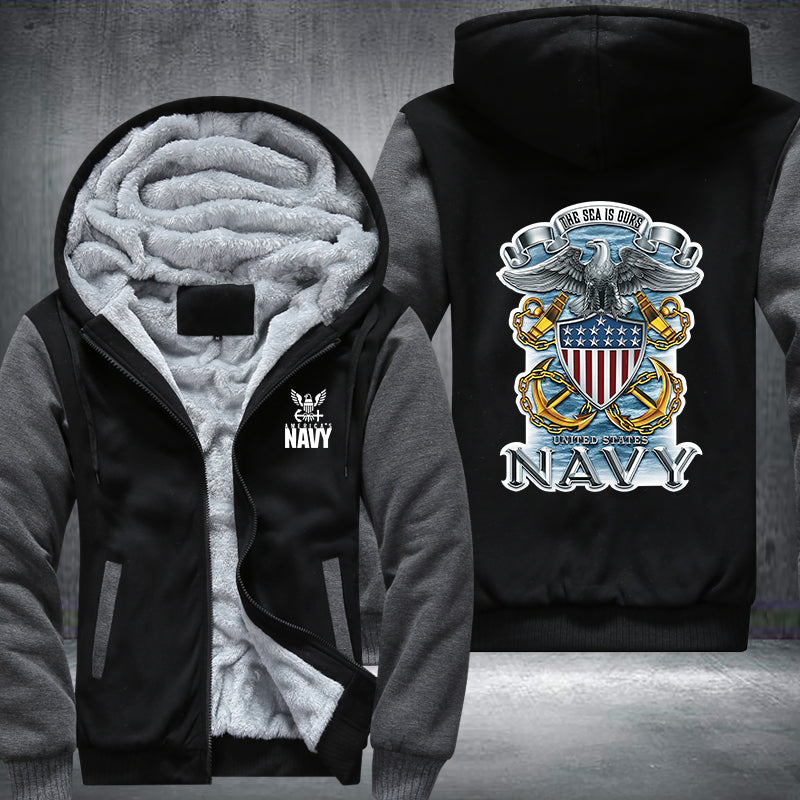The sea is ours Navy Fleece Hoodies Jacket