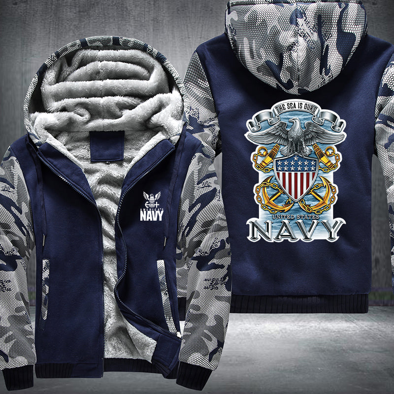 The sea is ours Navy Fleece Hoodies Jacket
