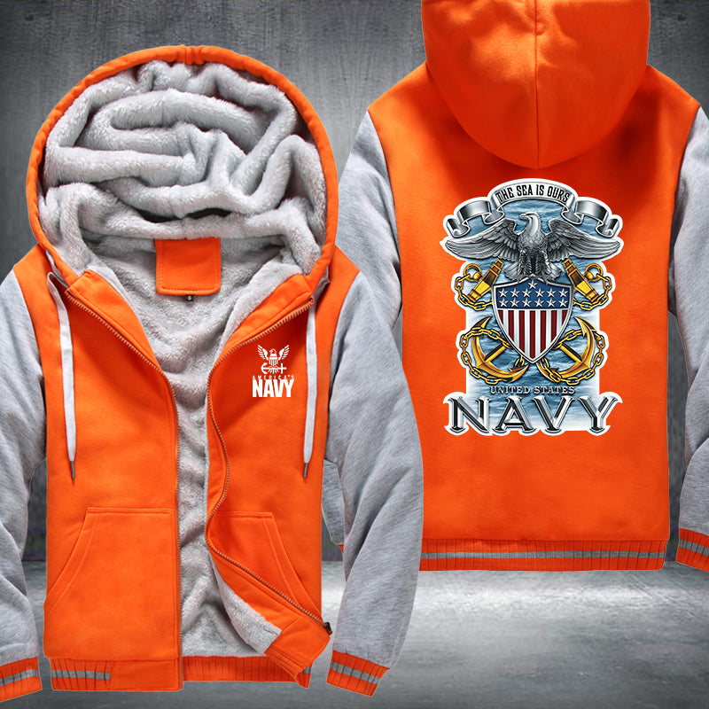 The sea is ours Navy Fleece Hoodies Jacket