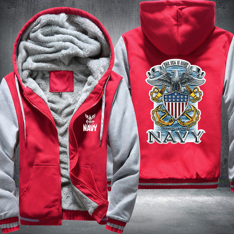 The sea is ours Navy Fleece Hoodies Jacket