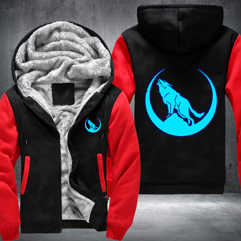 Moon Wolf Roar Luminous Fleece Hoodies Jacket