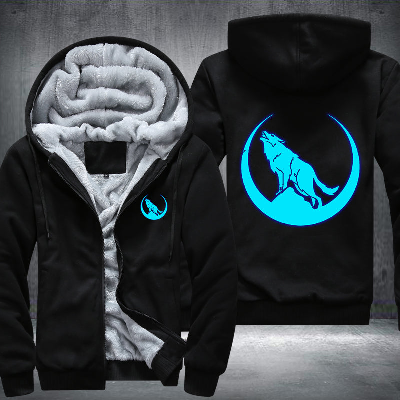 Moon Wolf Roar Luminous Fleece Hoodies Jacket