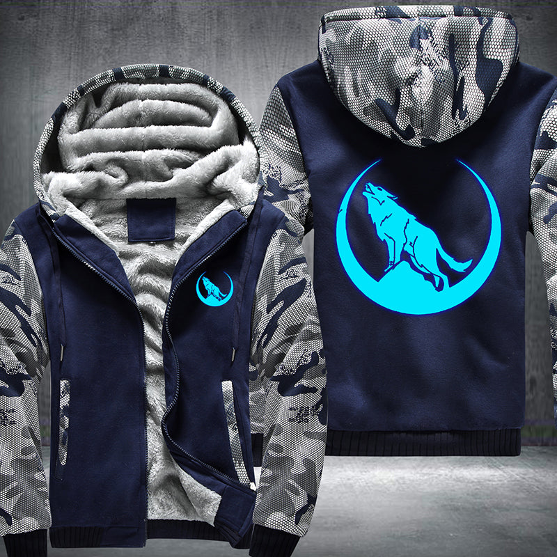 Moon Wolf Roar Luminous Fleece Hoodies Jacket