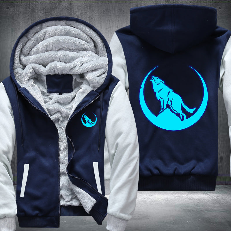 Moon Wolf Roar Luminous Fleece Hoodies Jacket