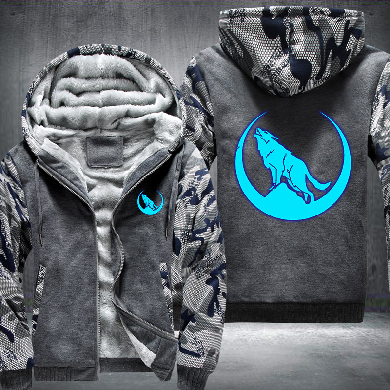 Moon Wolf Roar Luminous Fleece Hoodies Jacket