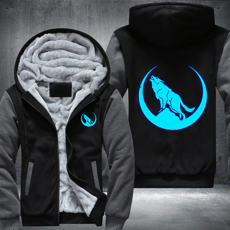 Moon Wolf Roar Luminous Fleece Hoodies Jacket