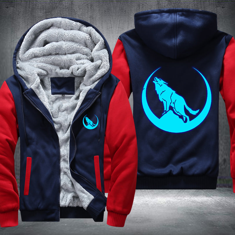 Moon Wolf Roar Luminous Fleece Hoodies Jacket