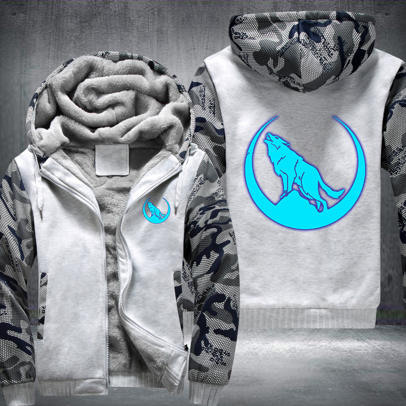 Moon Wolf Roar Luminous Fleece Hoodies Jacket