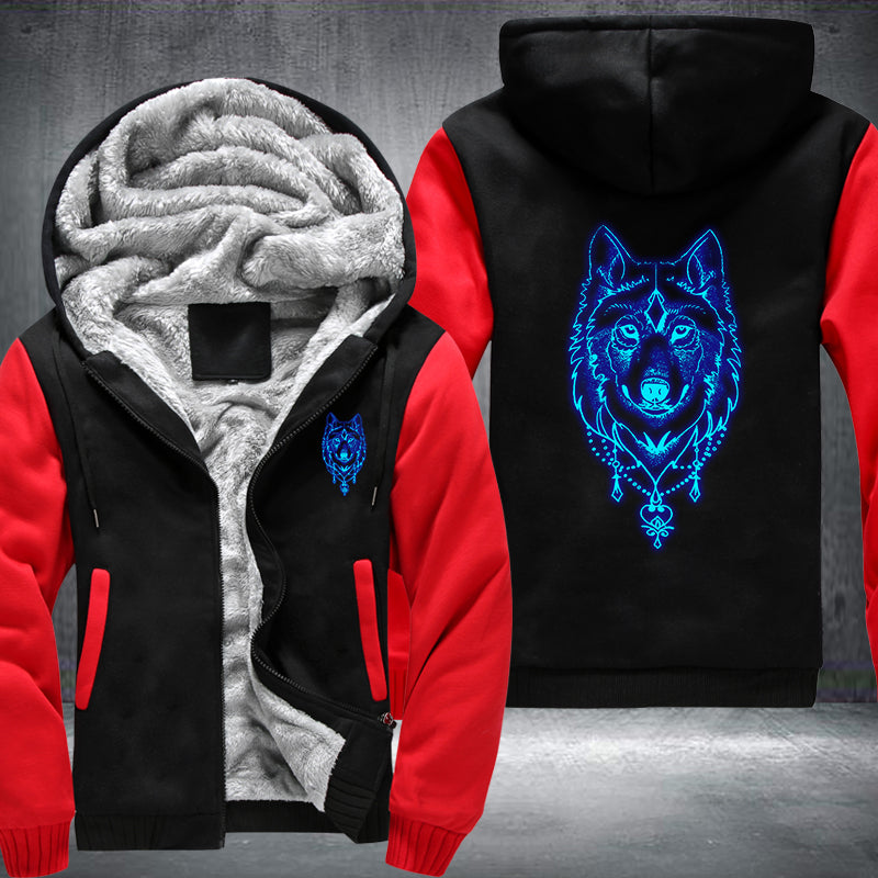 Art Face Wolf Luminous Fleece Hoodies Jacket