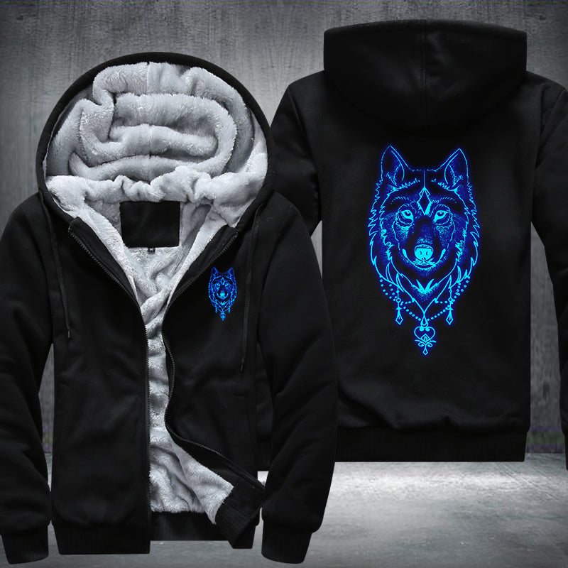 Art Face Wolf Luminous Fleece Hoodies Jacket