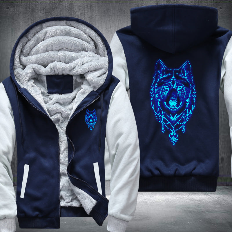 Art Face Wolf Luminous Fleece Hoodies Jacket