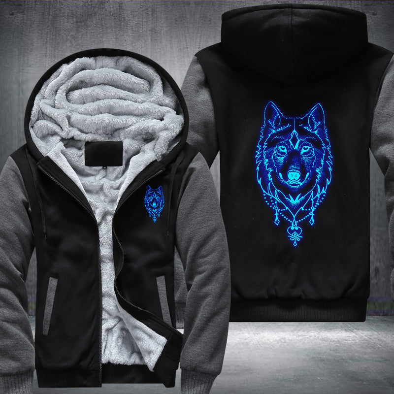 Art Face Wolf Luminous Fleece Hoodies Jacket