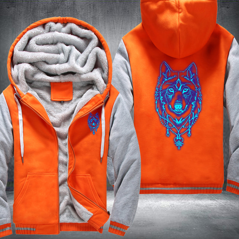 Art Face Wolf Luminous Fleece Hoodies Jacket