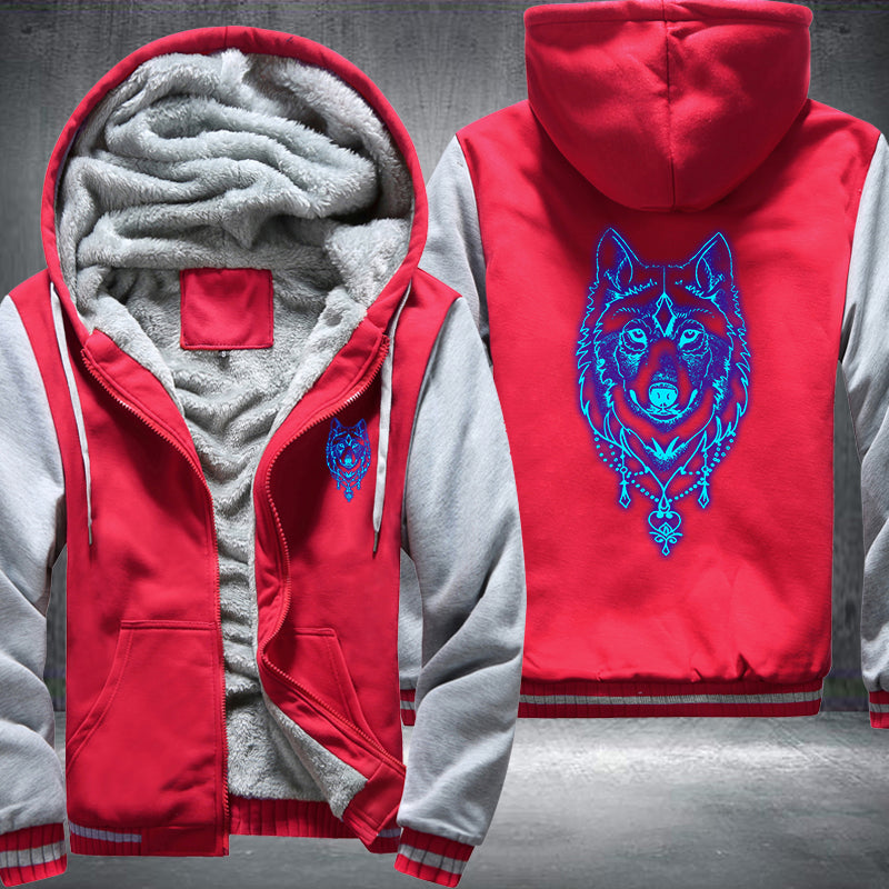 Art Face Wolf Luminous Fleece Hoodies Jacket