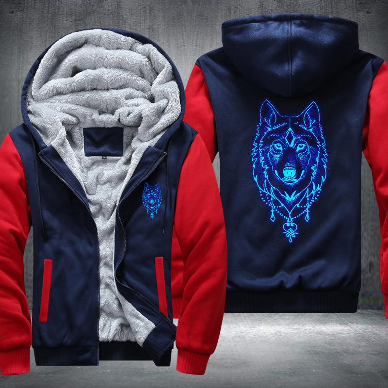 Art Face Wolf Luminous Fleece Hoodies Jacket