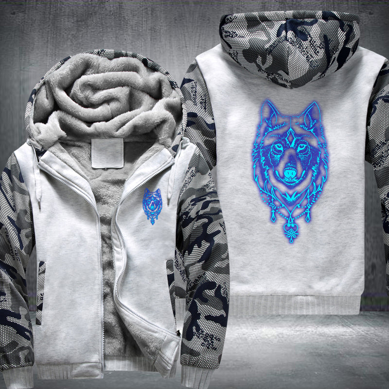 Art Face Wolf Luminous Fleece Hoodies Jacket